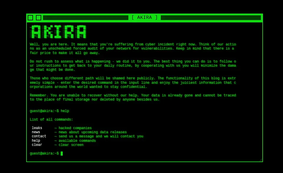 Akira ransomware affiliates Akira Ransomware, SonicWall VPN