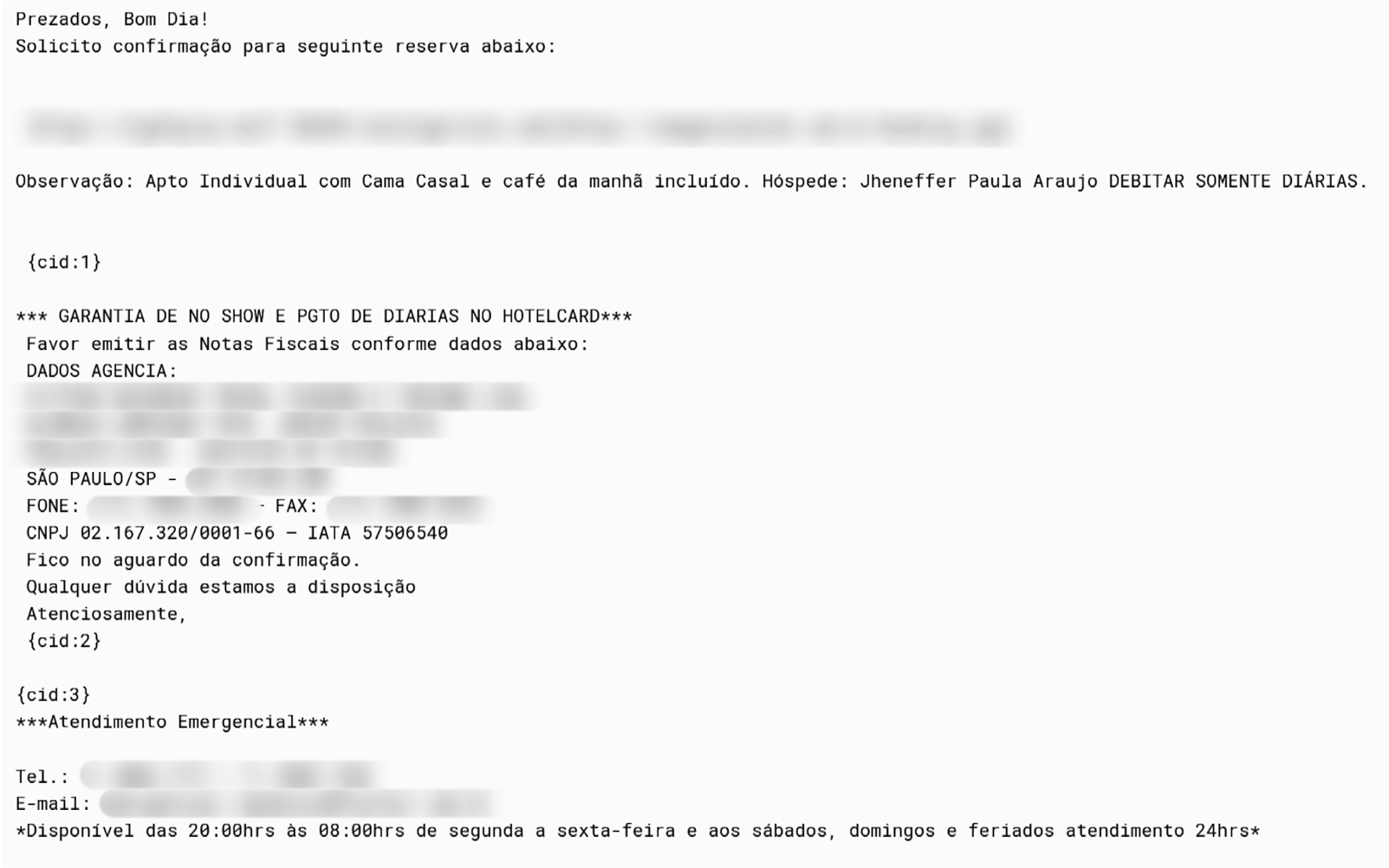 Example of a phishing email about a booking confirmation