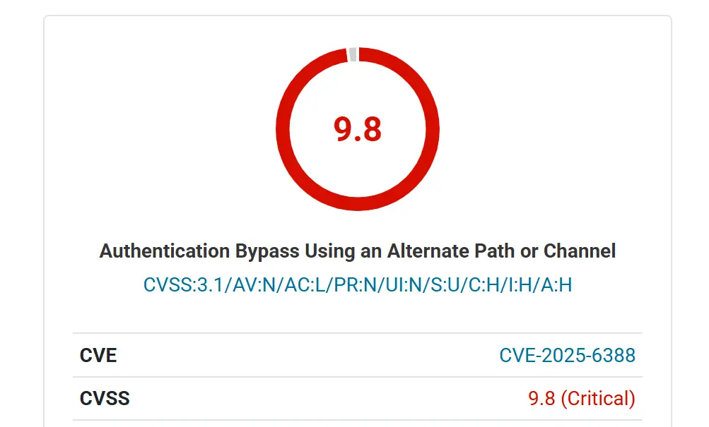 Actively Exploited: Critical Flaw CVE-2025-6388 (CVSS 9.8) Allows Authentication Bypass in WordPress Plugin