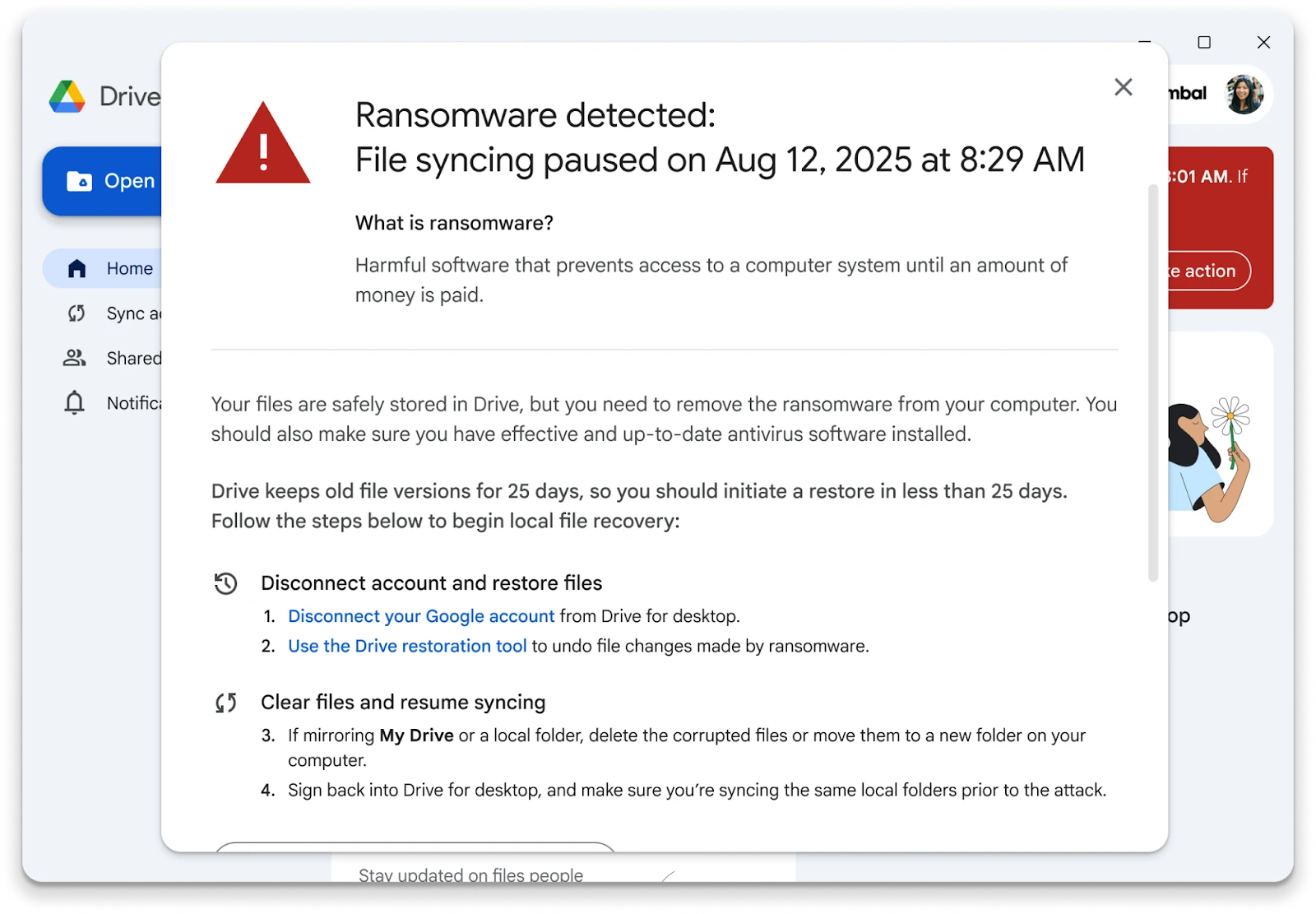 Google Drive ransomware notification