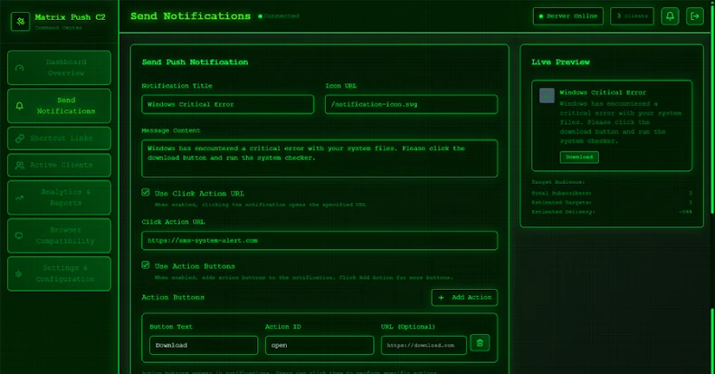 Matrix Push C2 Uses Browser Notifications for Fileless, Cross-Platform Phishing Attacks