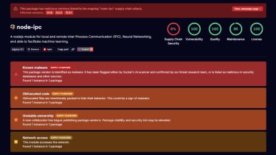 Stealer Backdoor Found in 3 Node-IPC Versions Targeting Developer Secrets